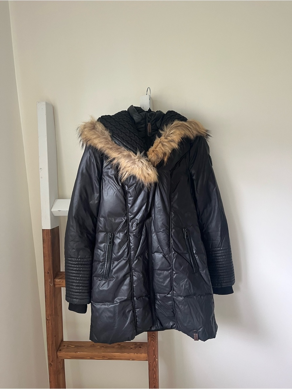 RUDSAK Black Quilted Puffer Coat with Fur Trim
